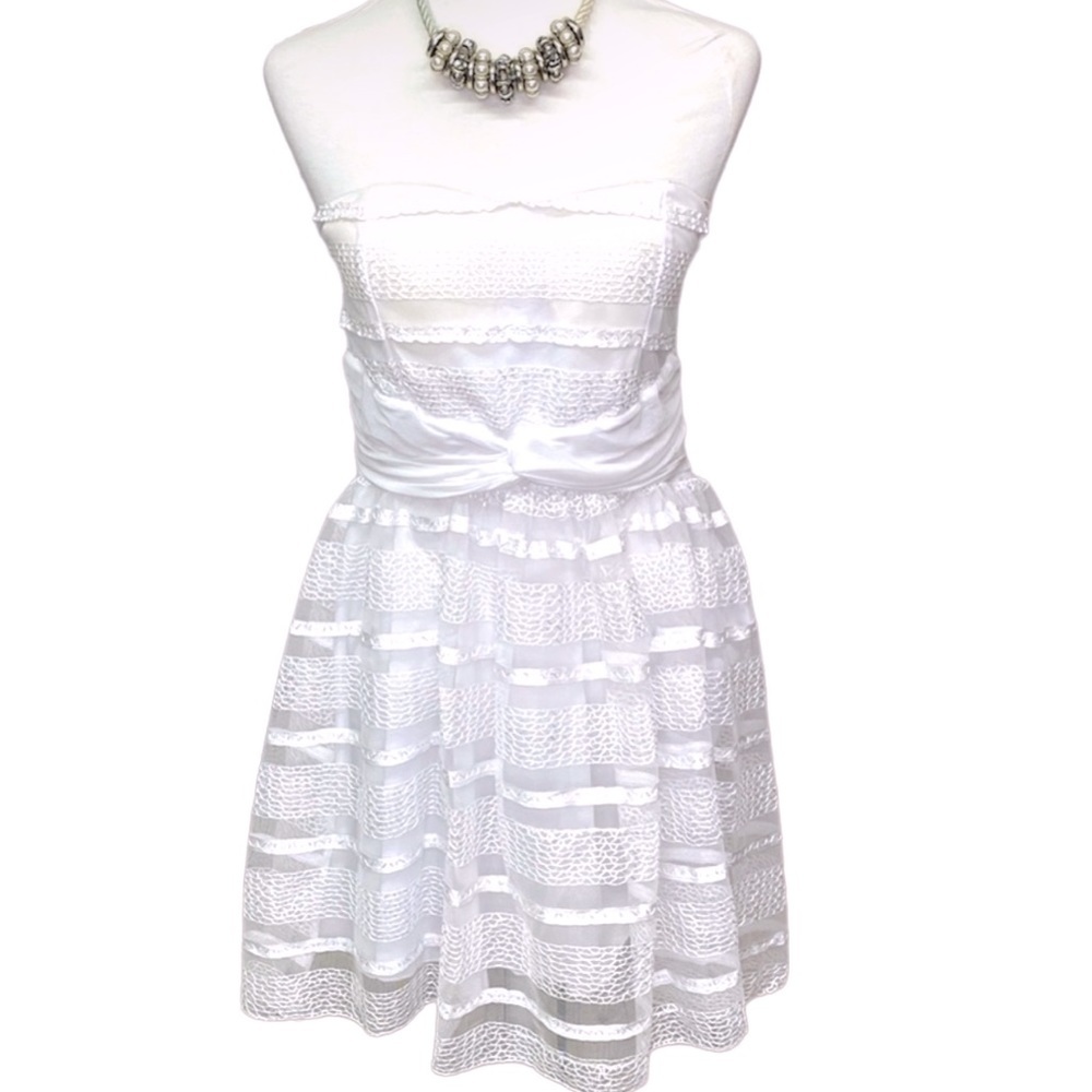 La Scala Strapless Lace Ribbon Netting Dress